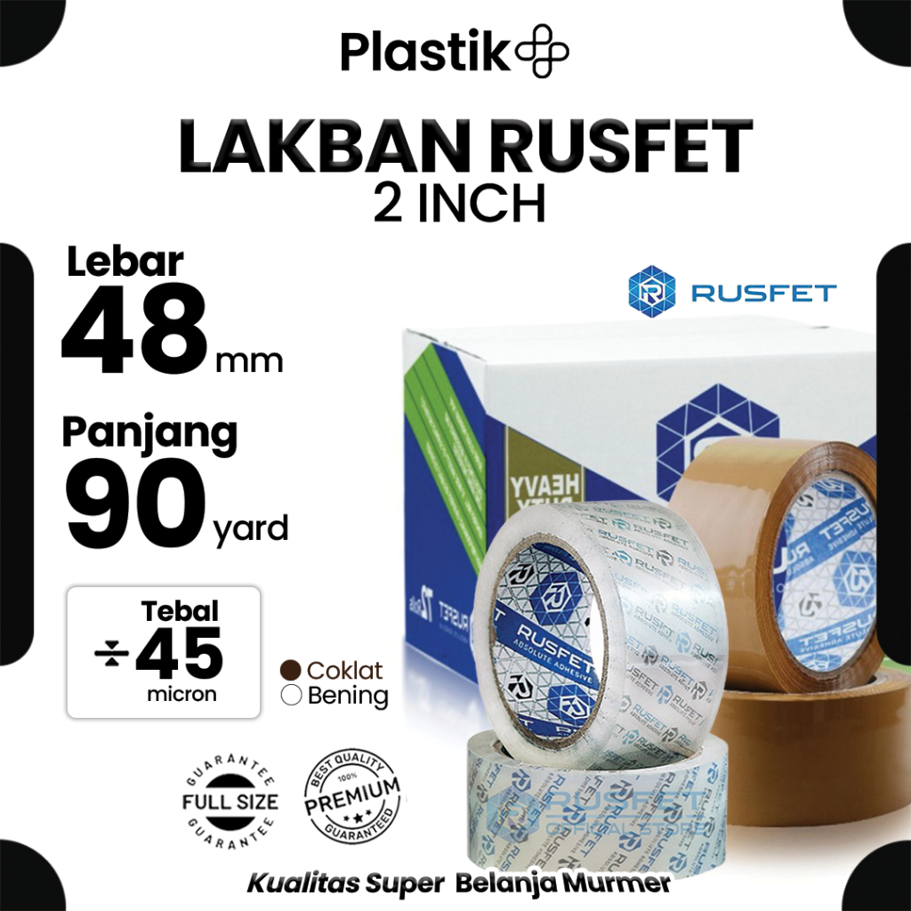 

Lakban / Selotip Spek. Daimaru Merek Rusfet Bening dan Coklat 2inch 48 mm x 90yard Harga Satuan Ecer