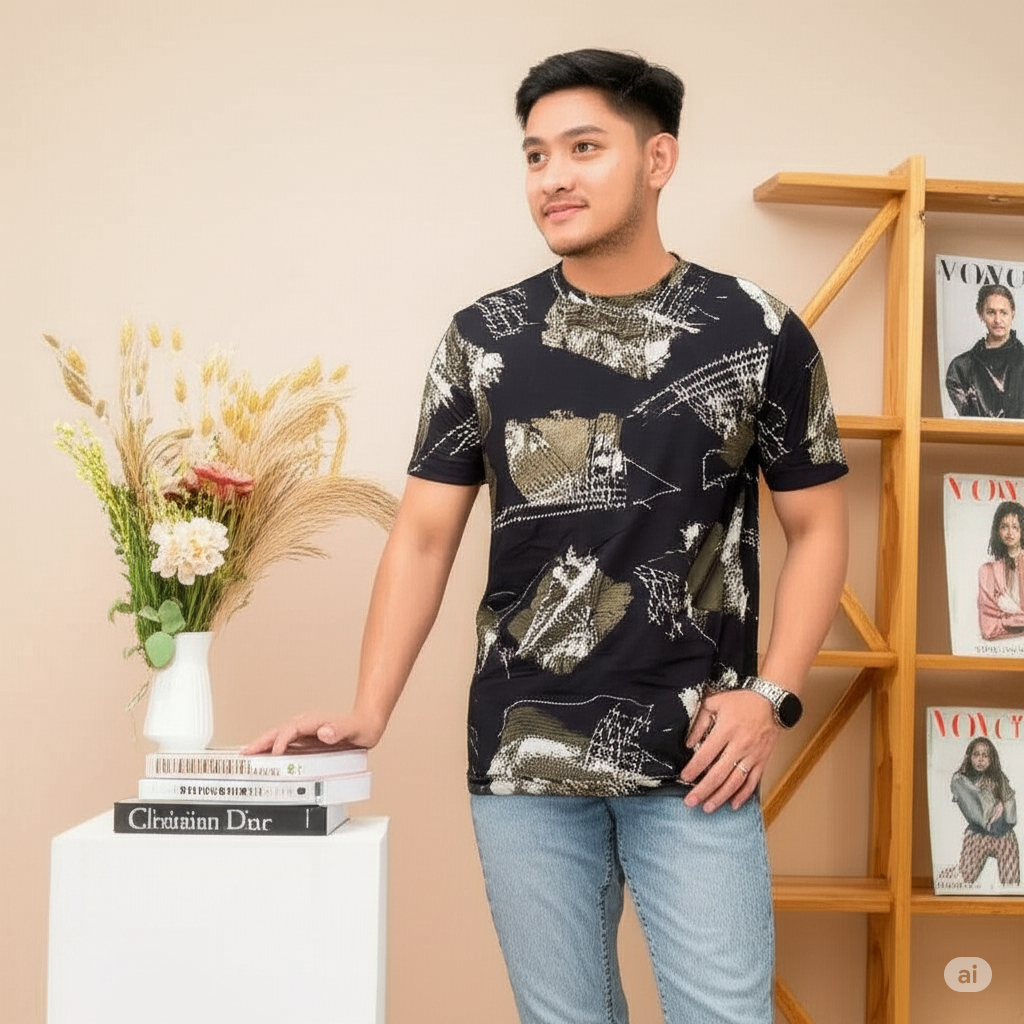 kaos distro pria black leaf size s m L - XXXXXL  printing kaos motif full printing