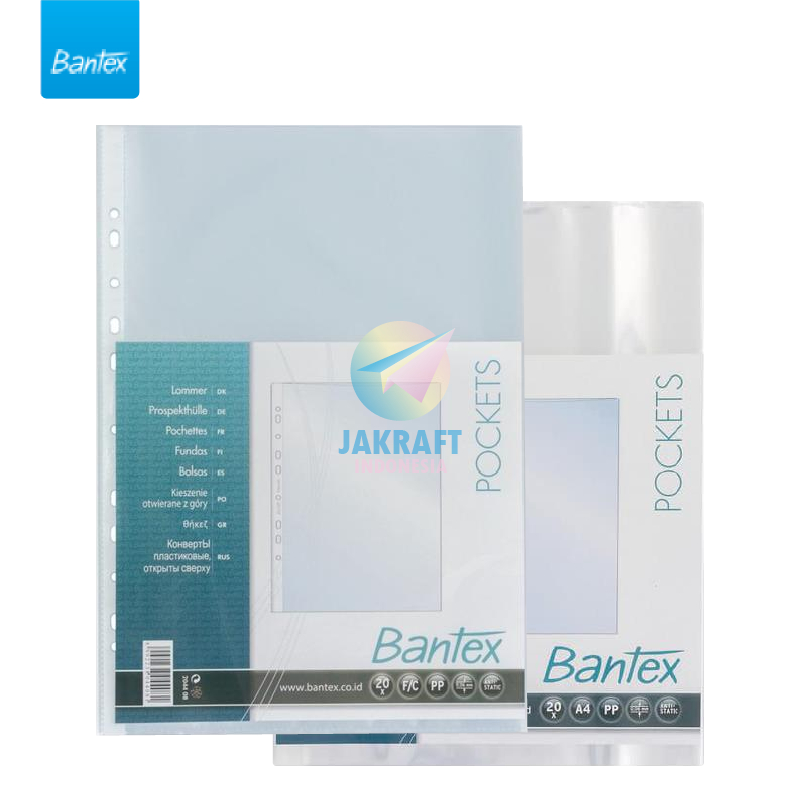 

(20 Pcs) Sheet Protector BANTEX 8040 A4 / 8843 F4 FC Folio Tebal 0.06 mm PP Pocket Anti Static Bening Clear Plastik Kantong Document Map Ordner Binder Segala Merek Anti Air