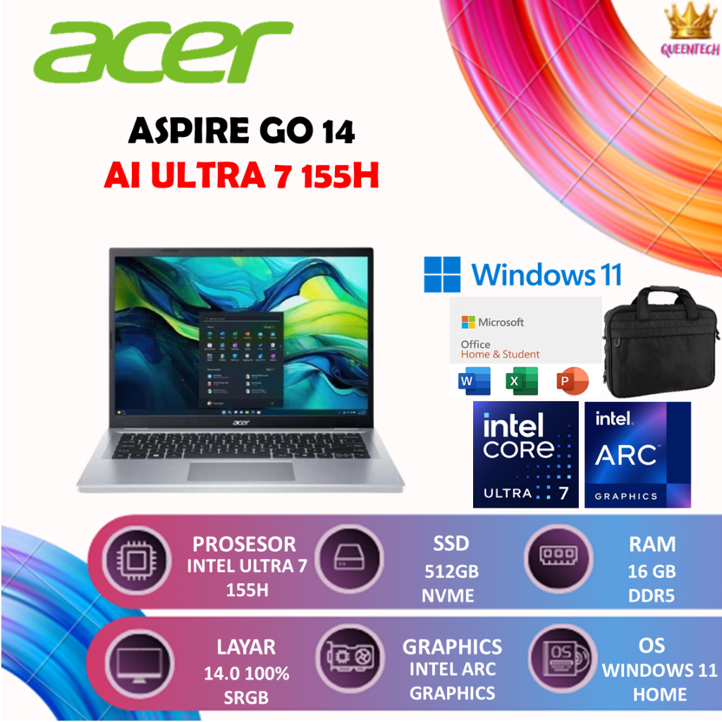 Acer Aspire Go 14 AI Ultra 7 155H 16GB 512GB 14" WUXGA IPS Windows 11 OHS