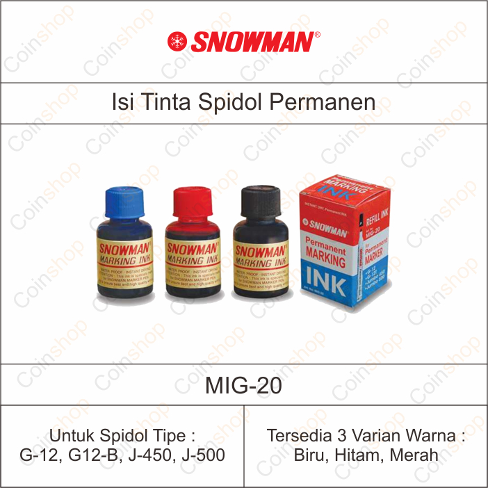 

Snowman MIG 20 Isi Tinta Refill Spidol Permanen Permanent Hitam Biru Merah Per Pcs