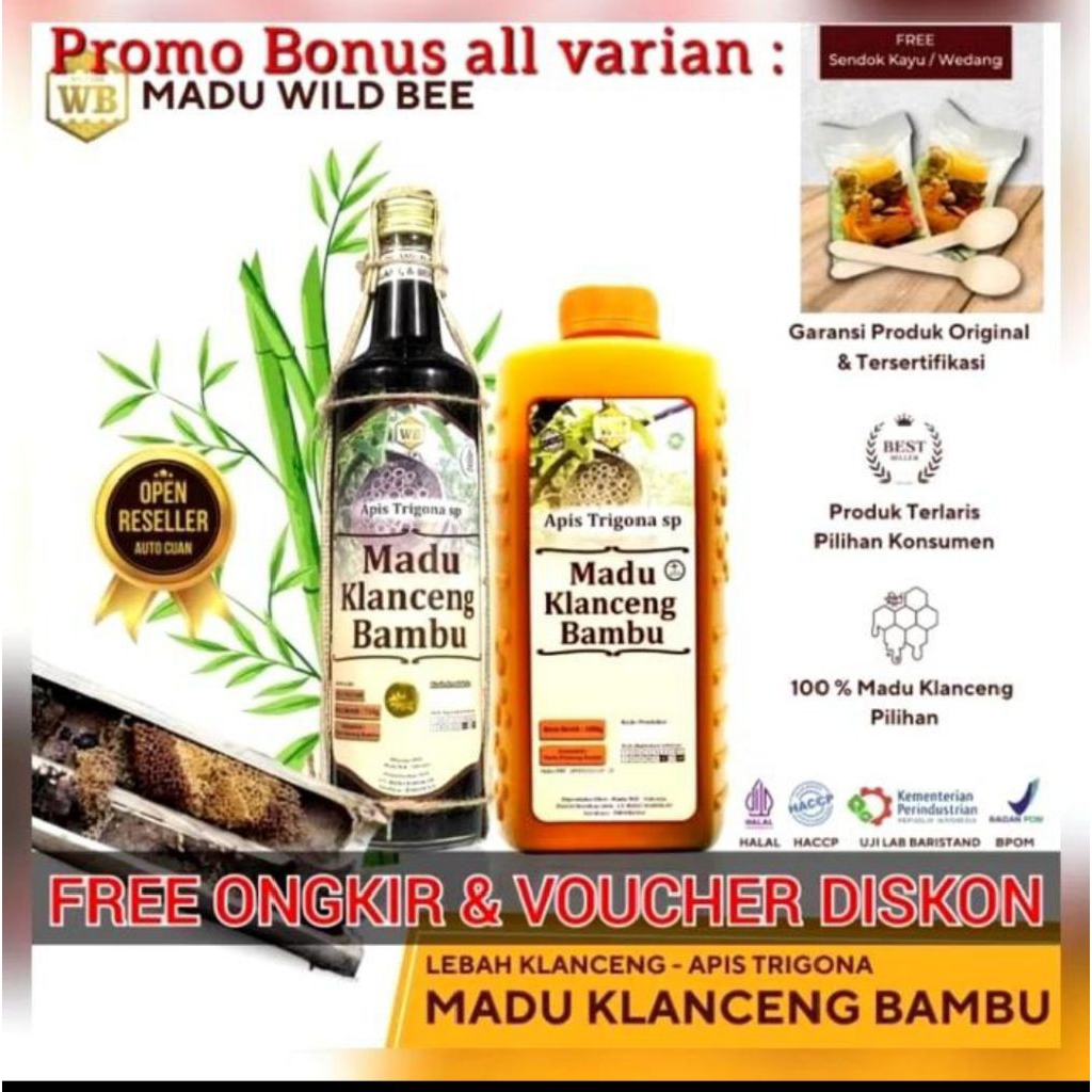 

[ORIGINAL] MADU KLANCENG BAMBU TANPA CAMPURAN /Madu murni & madu asli, Lebah Hutan Apis Trigona untuk stroke,maag,jantung