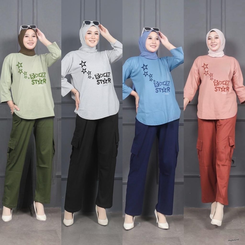 IVANA SET// SETELAN KAOS COMBED SABLON// ONE SET STANDAR//SET CELANA CARGO POJEE
