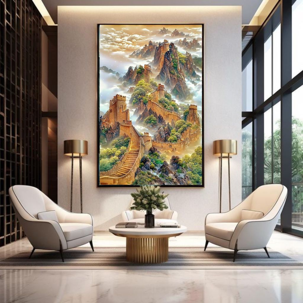 lukisan pemandangan  tembok cina bertektur minimalis modern