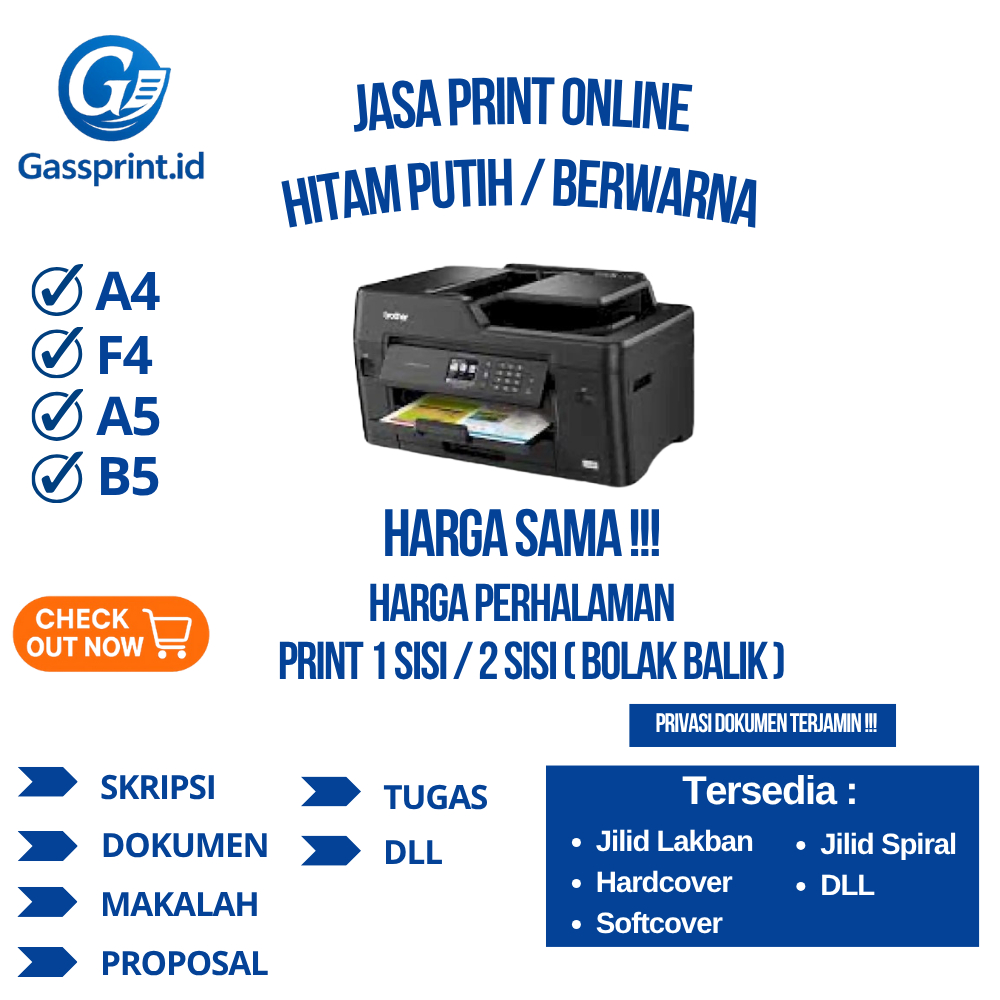 

Print A4 Murah – Print Hitam Putih/Berwarna A4/F4/B5/A5 80/100 GSM - Cetak Skripsi Online & Dokumen – Buku, Makalah, Proposal, Tesis, Jurnal DLL – Cepat & Termurah