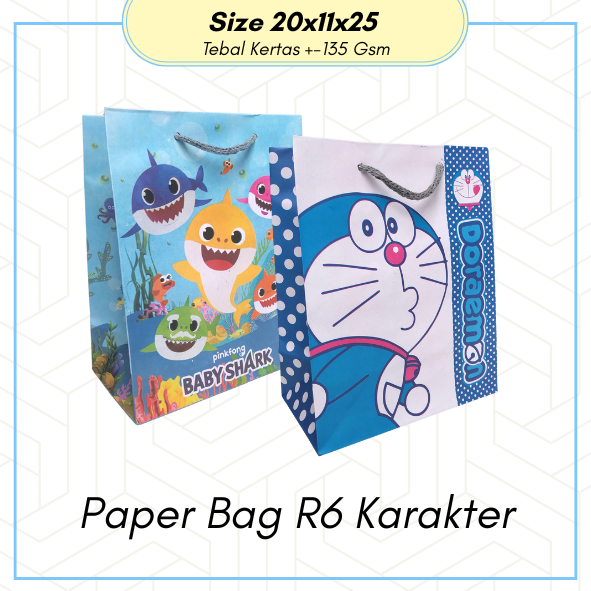 

Paper Bag R6 Karakter Kuromi Doraemon Minion Hellokitty BabyShark Avangers Frozen Spiderman Pororo Labubu MickeyMouse / Paper Bag Ulang tahun / Tas Kertas Bingkisan / Gift bag