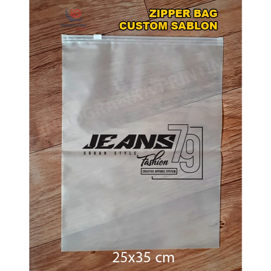 Zipper Bag Custom  Sablon 1 warna Plastic Doff  Packaging Baju Clothing ukuran 25x35 cm
