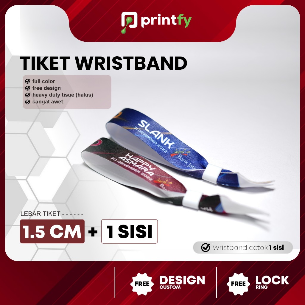 

Tiket Wristband Custom - 1.5 cm - 1 sisi / Gelang Lanyard / Gelang Konser