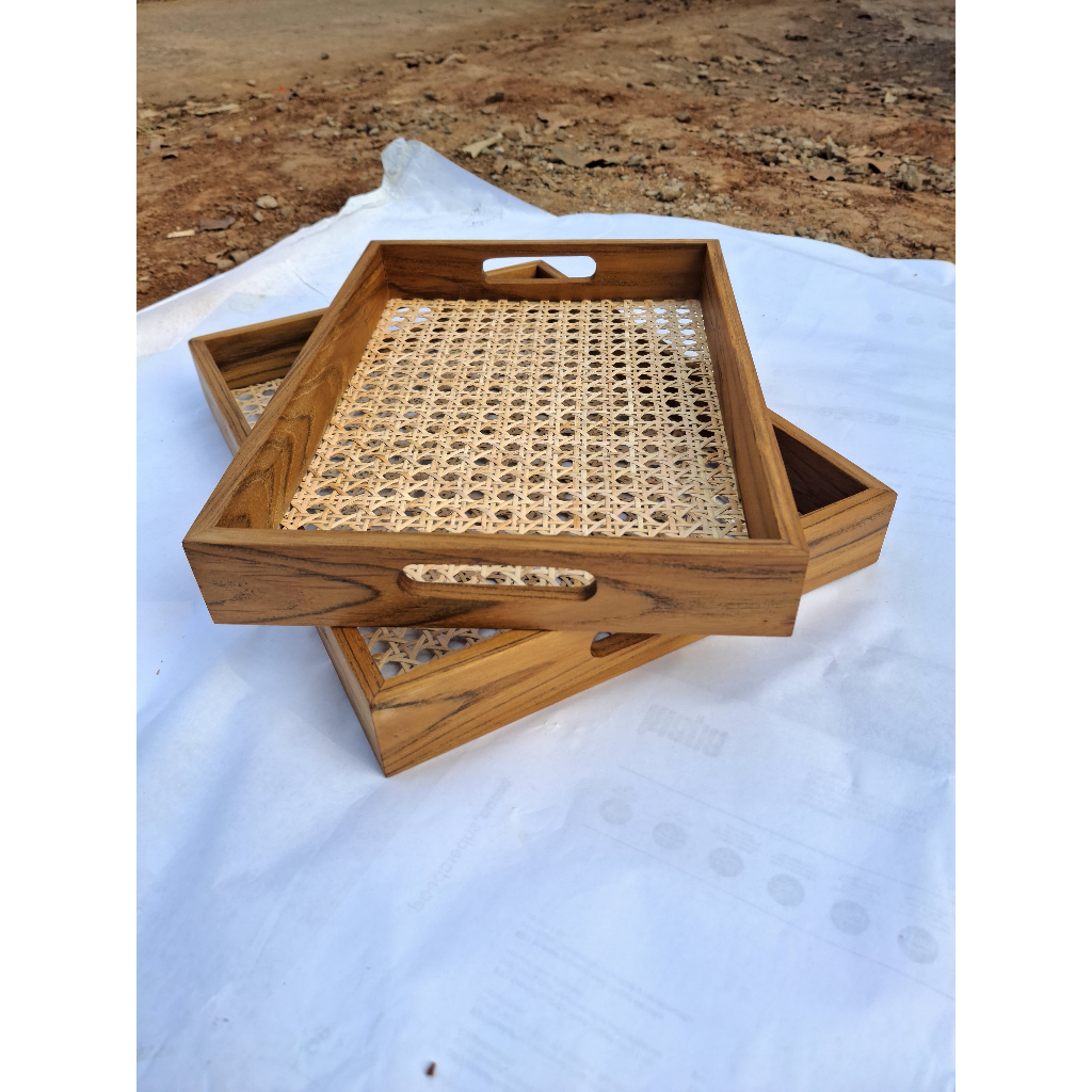 Nampan Kayu Rotan 30x40 / Nampan Rotan Anyaman