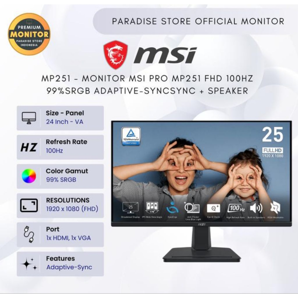 MONITOR MSI PRO MP251L E2 25inch IPS FHD
