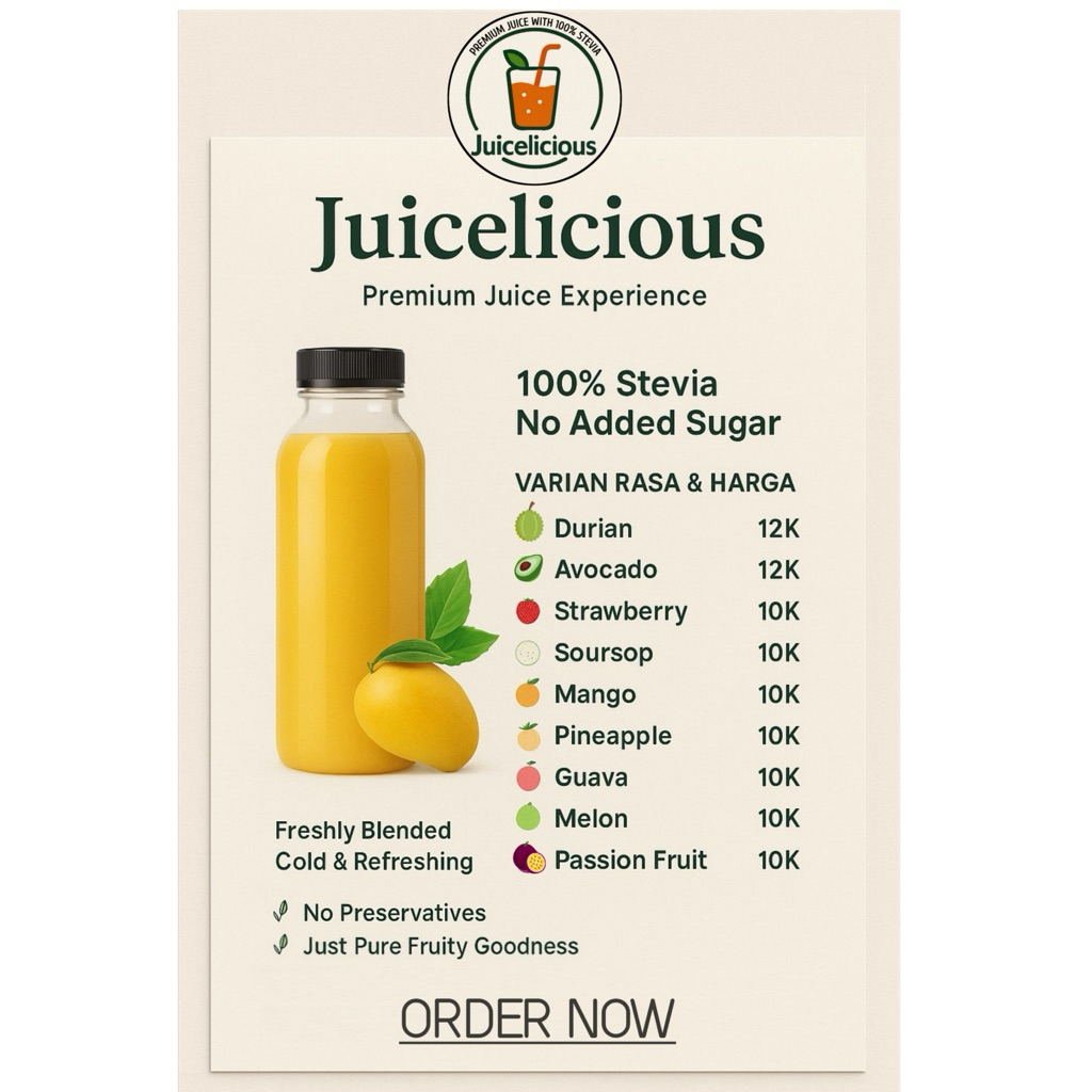 

Jus Juice Buah Sehat Juicelicious dengan Stevia 100%, Tanpa Gula - 250ml