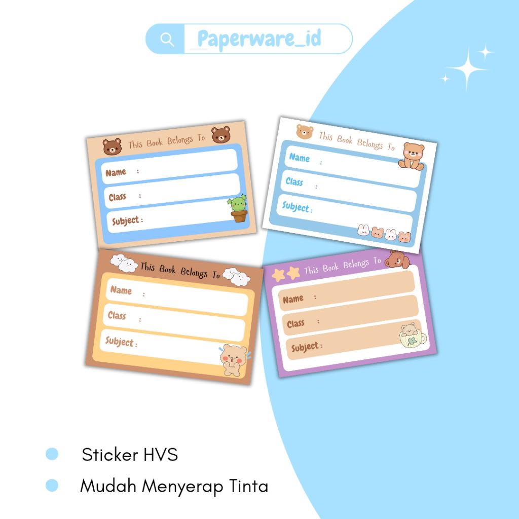 

stiker mapel tema cute bear isi 10 pcs / sticker mapel tema cute bear / stiker mata pelajaran lucu