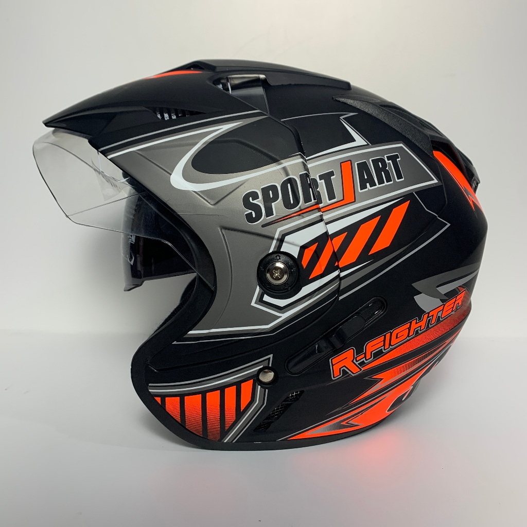 Helm JP7 Sport 8 (Orange) Hitam Doff - SNI Dewasa Motif Helem Helmet BXP