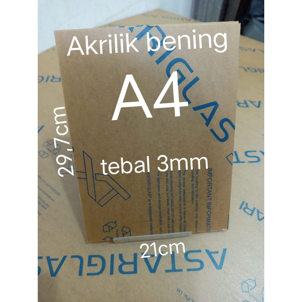 

akrilik lembaran bening A4 ( 21cm x 29,7cm ) tebal 3mm