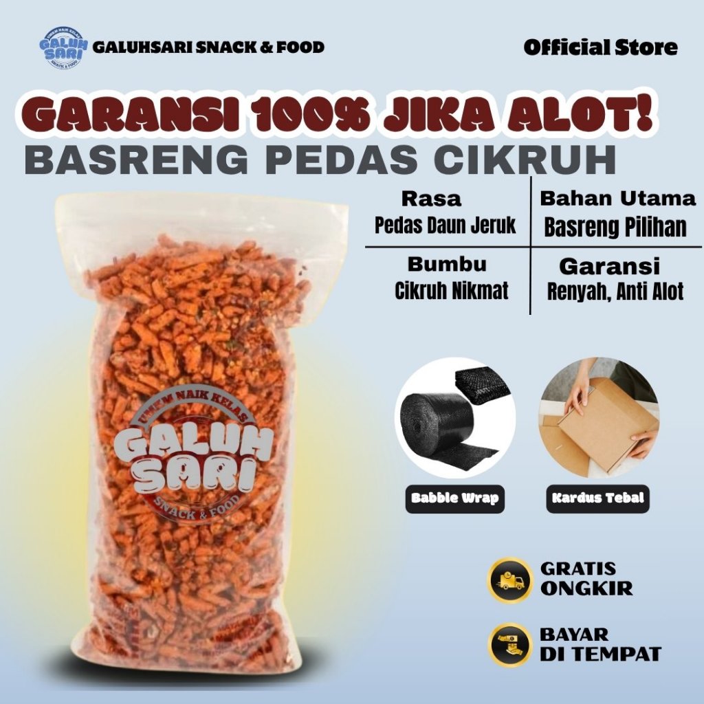 

Galuhsari - Basreng Stik Sultan Bandung Bumbu Cikruh Pedas Gurih Daun Jeruk Renyah Kiloan 1/2 Kg