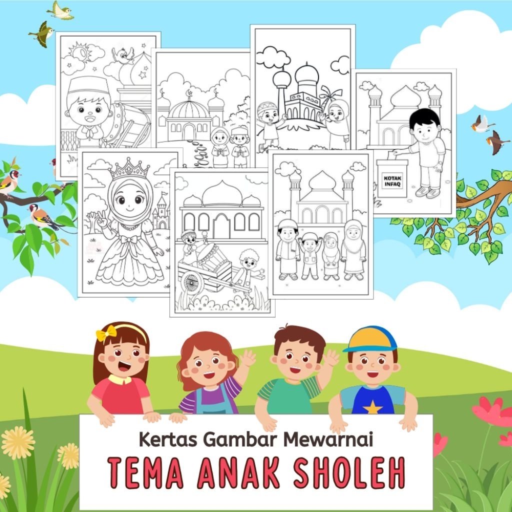 

20 LEMBAR KERTAS MEWARNAI ANAK TEMA ANAK SHOLEH (READY LANGSUNG KIRIM)