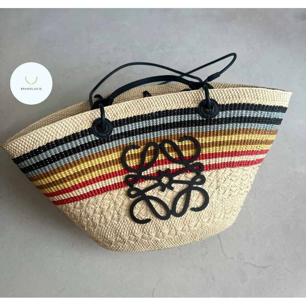 Loewe medium anagram basket bag in natural/multicolor iraca palm
