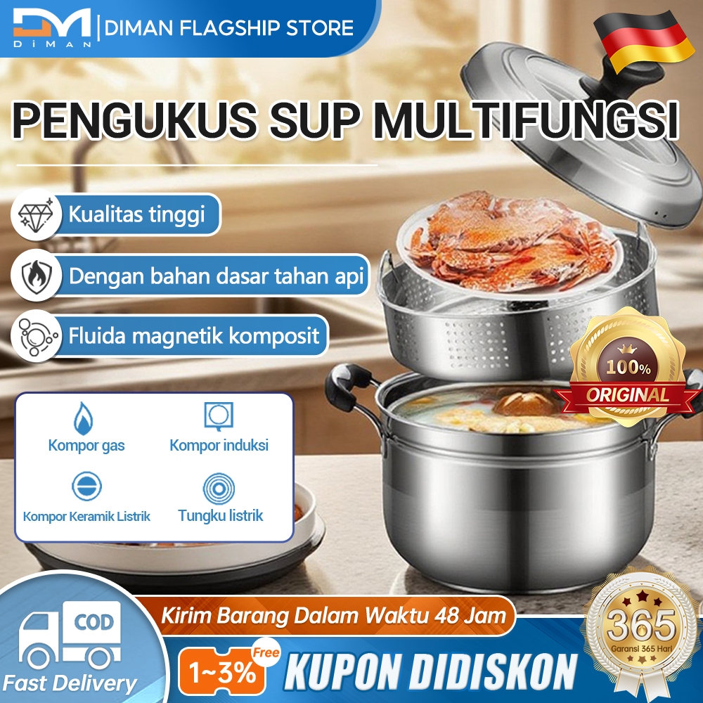 Omicko Panci kukus stainless steel berkualitas tinggi, panci kukus multifungsi, panci sup, panci nas