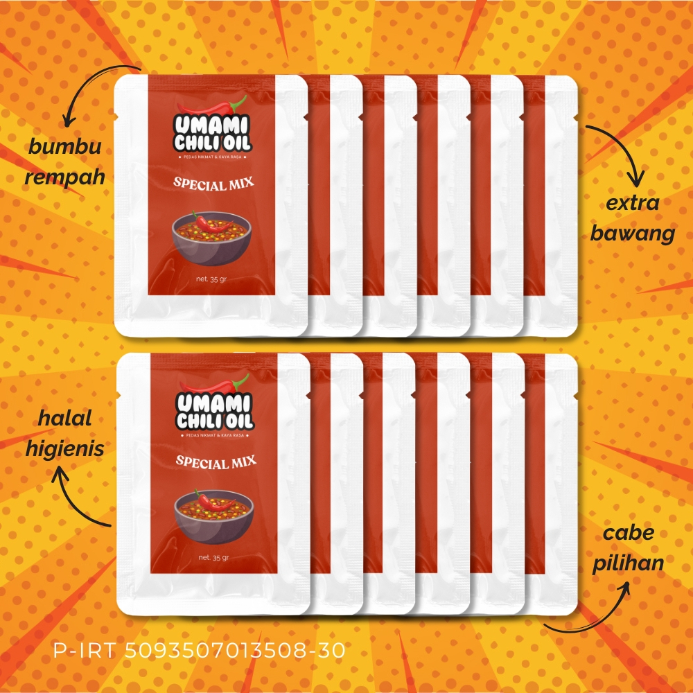 

12 Pcs Umami Chili Oil Special Mix Super Hemat Pedas Nikmat Kaya Rasa Halal Tanpa Pengawet