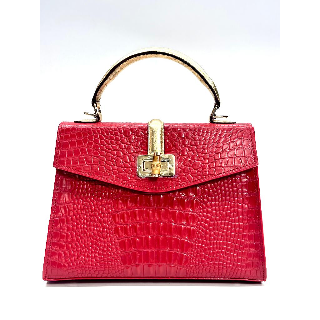 Tas Jinjing Kulit Asli Premium Motif Buaya Warna Merah Fashion Wanita Mewah Bisa Selempang