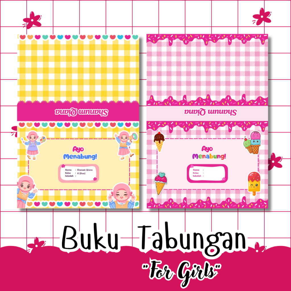 

meliarsdna.craft〡Buku Tabungan Anak Perempuan Landscape Custom Nama | Desain Cantik & Berwarna