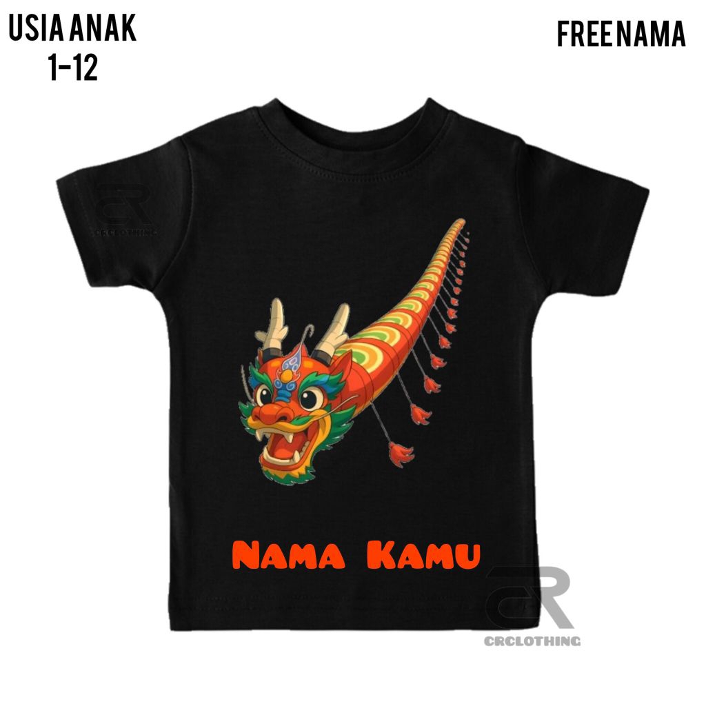 Baju Kaos Distro Anak Layangan Dragon Free Nama Shirt Anak Laki Laki Perempuan Cotton Combed 30S Ata