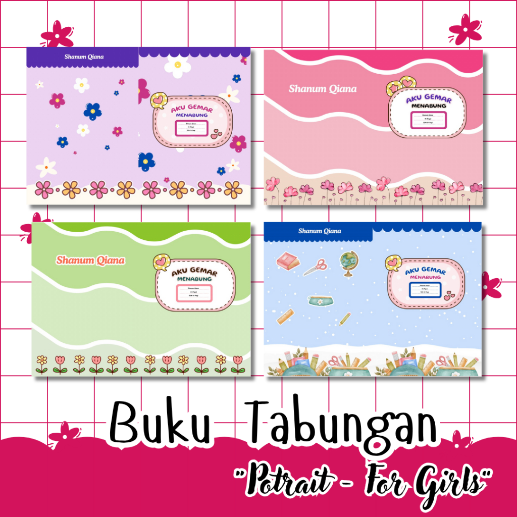 

meliarsdna.craft〡Buku Tabungan Anak Perempuan Potrait Custom Nama | Desain Cantik & Berwarna