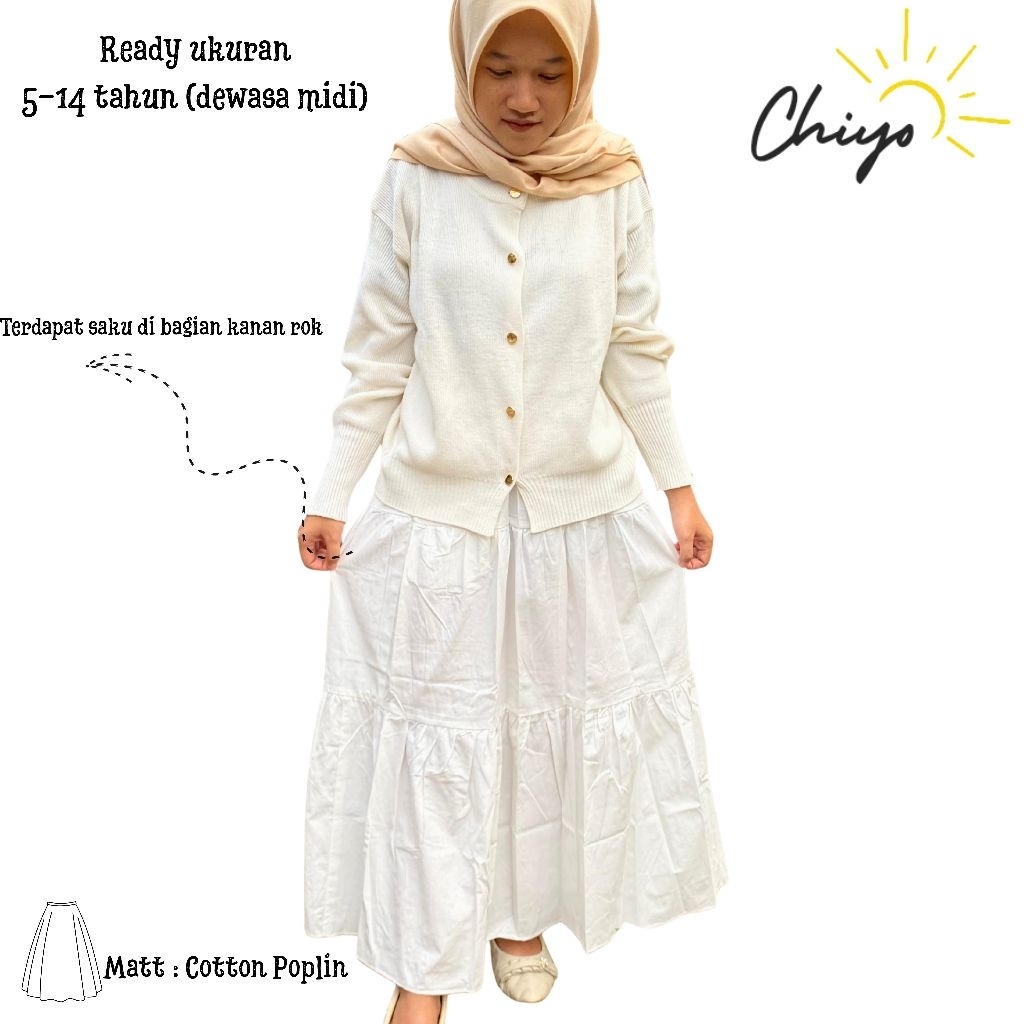 Rok Putih Anak Perempuan 5-14tahun sampai Dewasa / Katun Poplin Rok Remaja Rok Anak Perempuan