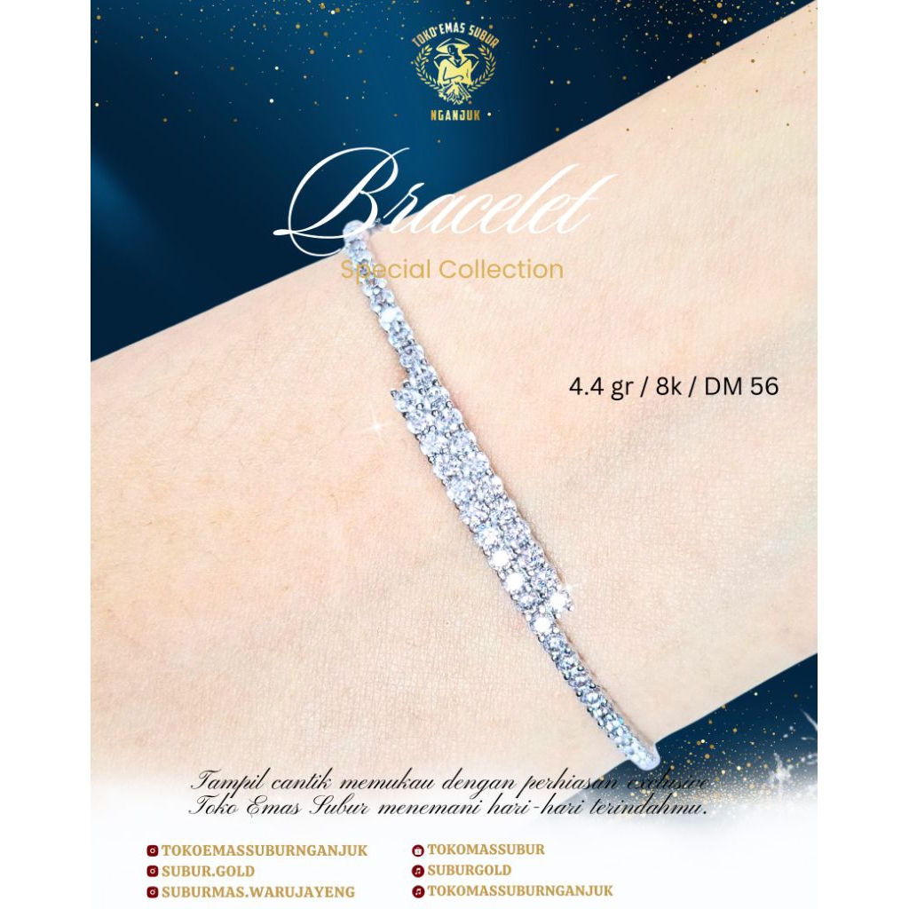 Gelang oval emas putih 8k