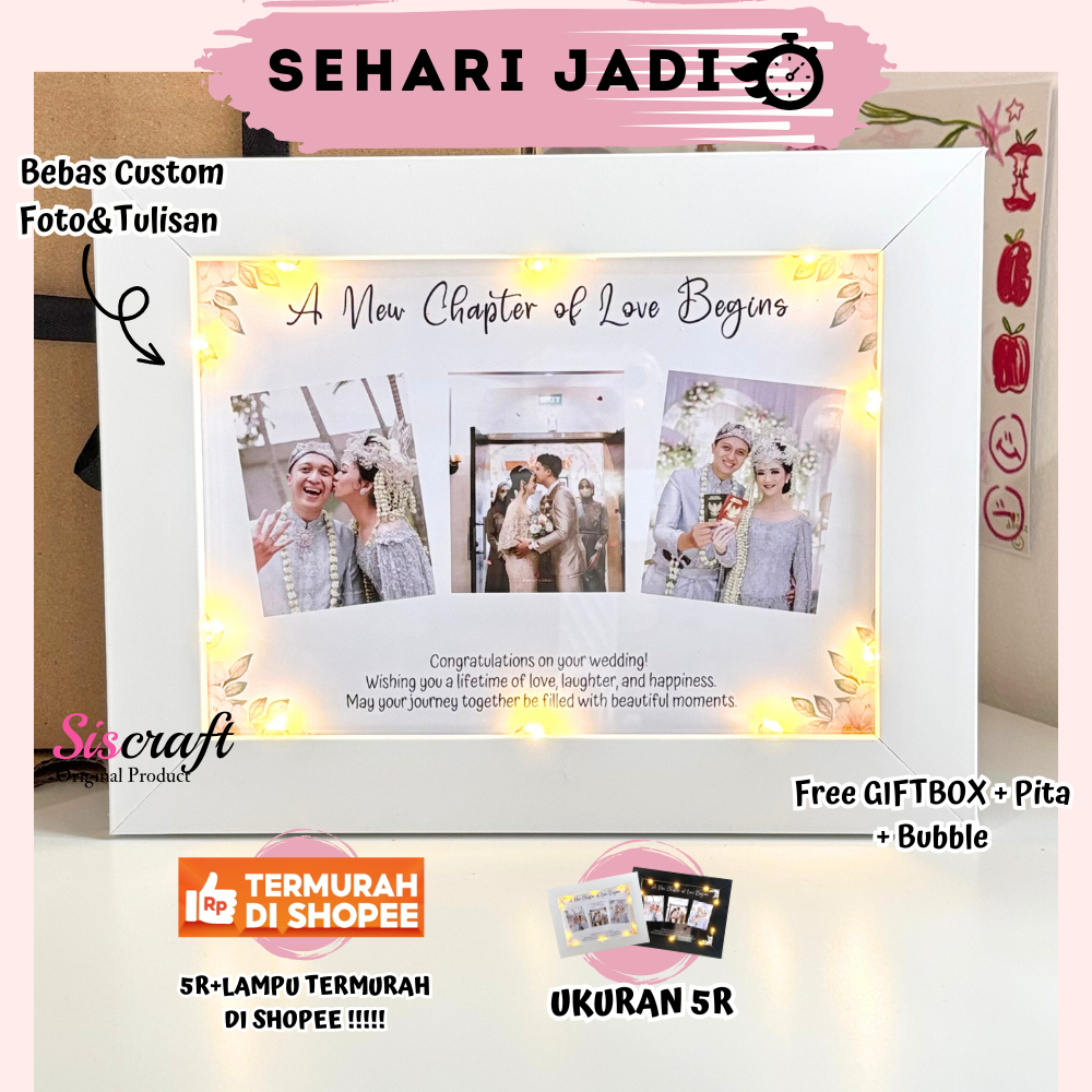 PROMO KADO UNIK Frame Foto + Lampu 1 HARI JADI GIFT FRAME / Kado Ulangtahun / Wisuda / Pernikahan /