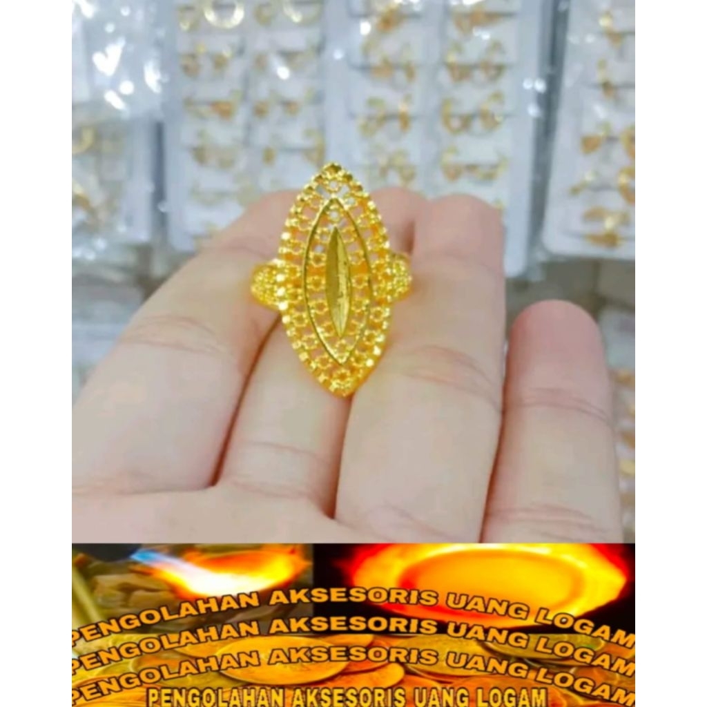 Cincin wanita model Dubai cantik dan bahan koin Logam ori Lapis emas 24k anti karat