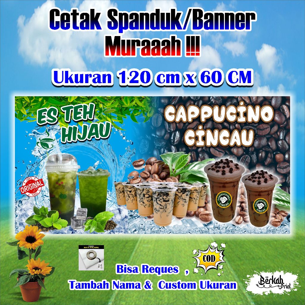 Spanduk Banner Es Teh Hijau & Cappucino Cincau Ukuran 120 cm x 60 cm