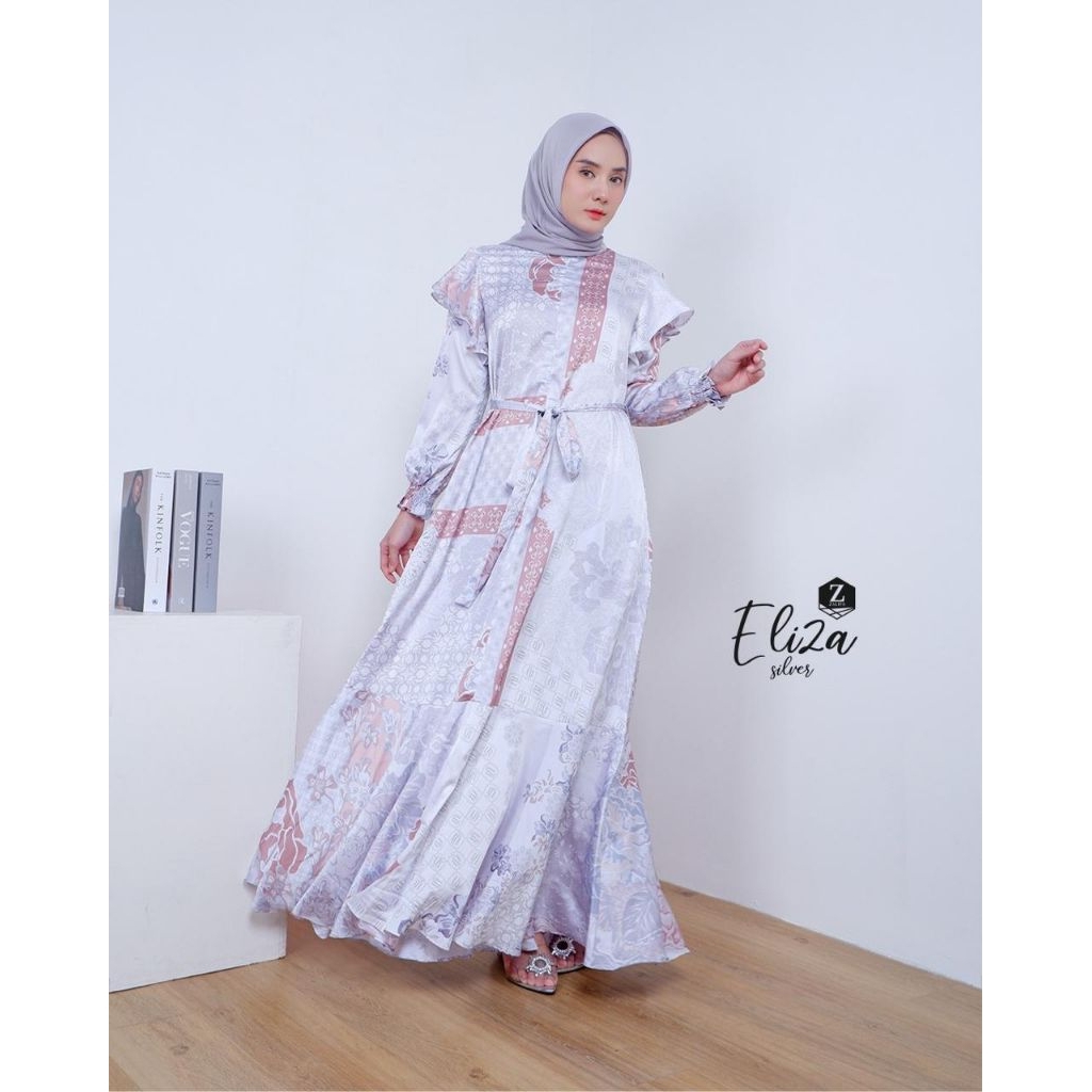 PROMO Eliza Dress by Zalifa✔️gamis motif, gamis cantik, gamis moderen,
