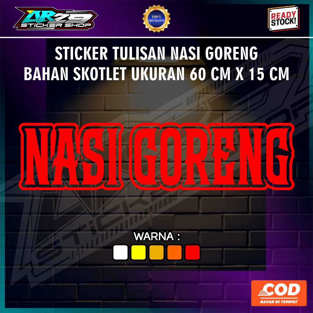 

Stiker tulisan nasi goreng bahan skotlet, untuk grobak/etalase jualan ukuran 60 cm x 15 cm