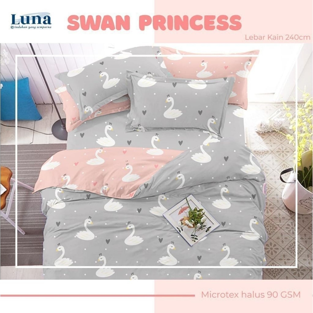 sprei set karet anti geser bahan microsilk motif swan,flamingo & duck