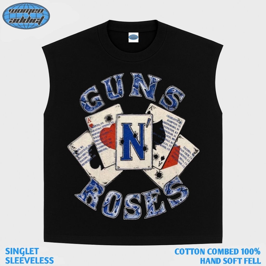 KAOS BAJU SINGLET GUNS N ROSES CARD | SINGLET HITAM | SINGLET BAND | KAOS BAND | BAND METAL | LEKBON