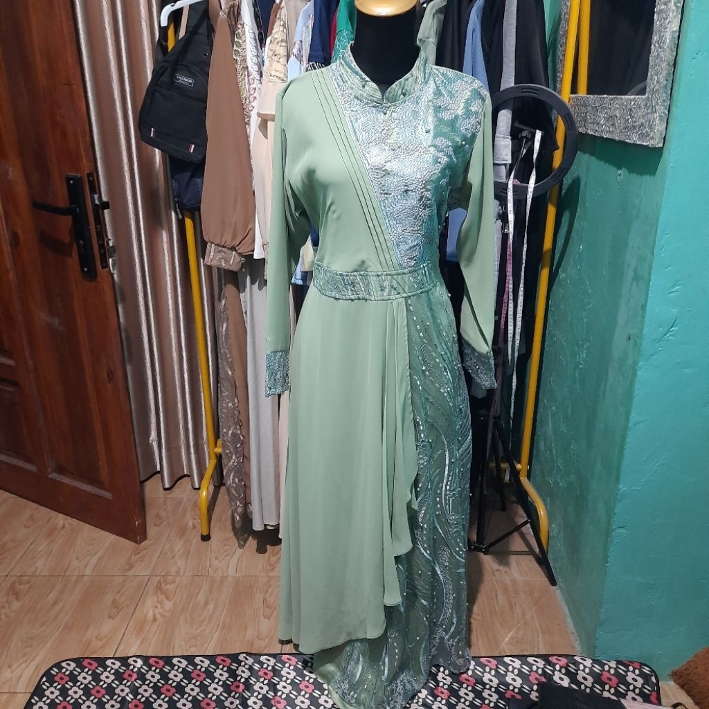 preloved dress brukat jemia sage ukuran m gamis kondangan brokat