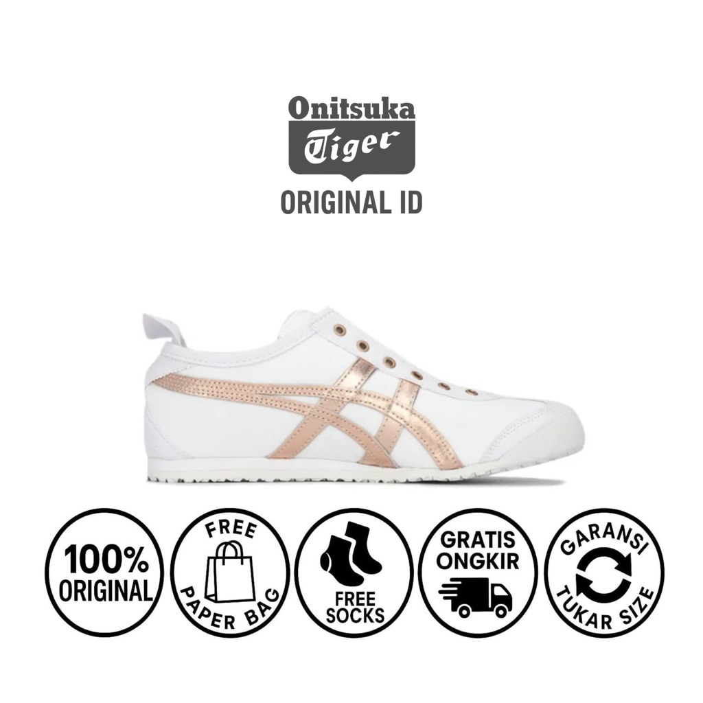 Sepatu onitsuka mexico 66 slip-on white rose gold/ sepatu original/ sepatu slip-on wanita