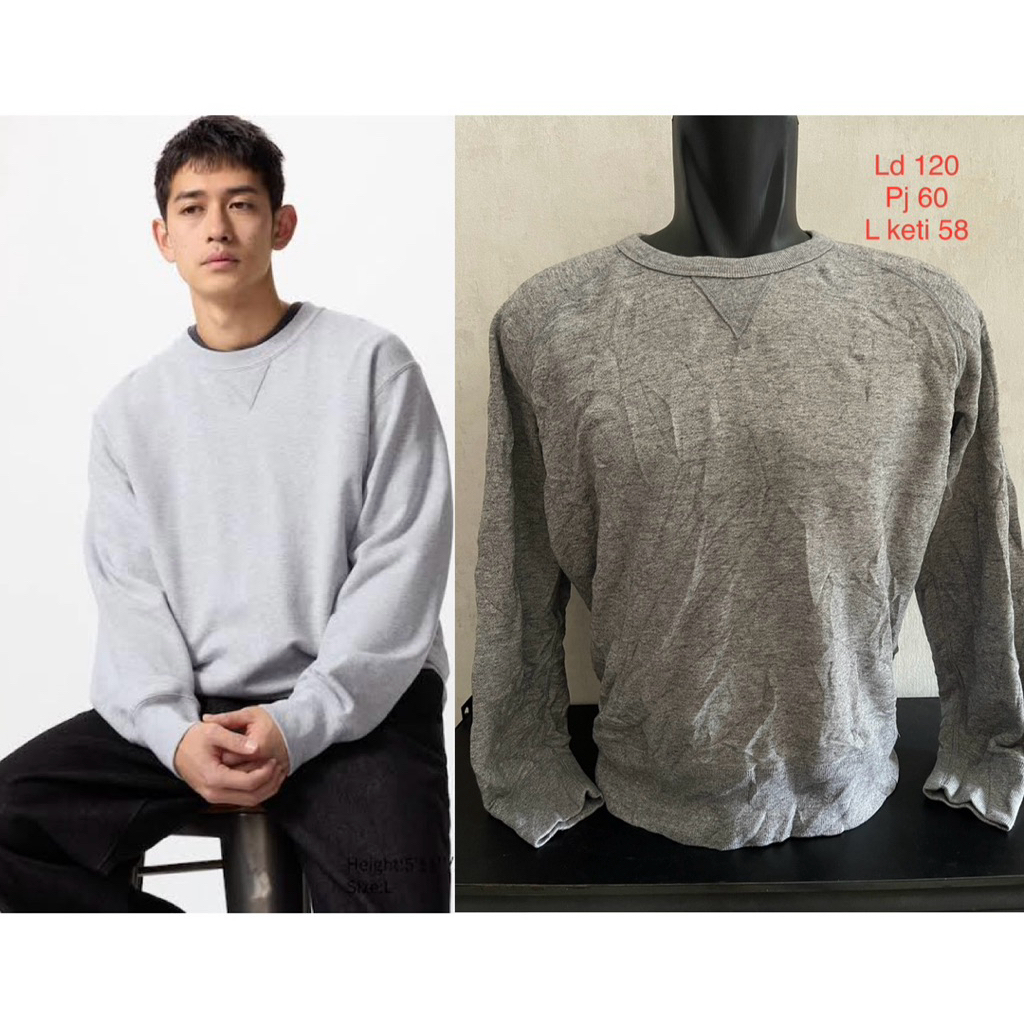Uniqlo crewneck grey cn pria warna abu oversize size M