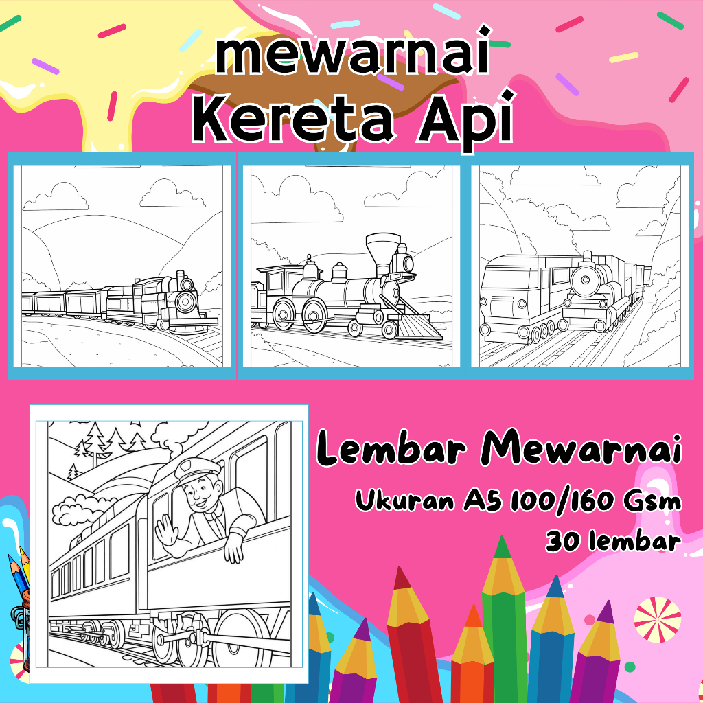 

KERETA API 30 Halaman Mewarnai untuk Remaja dan Anak | A5 160 GSM