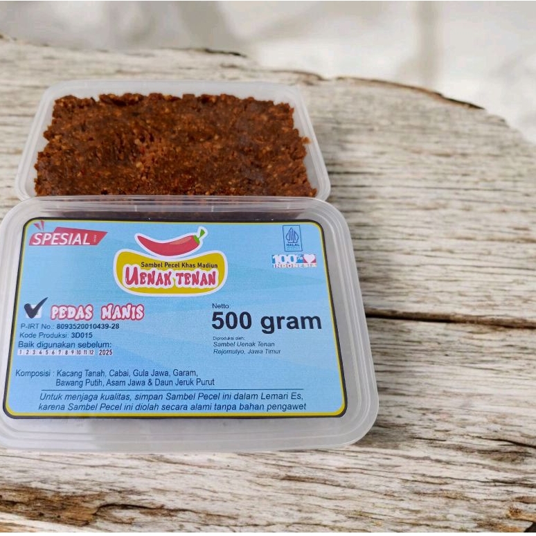 

Sambel Pecel Bumbu Kacang Khas Madiun Uenak Tenan Kemasan Mika 500 gram