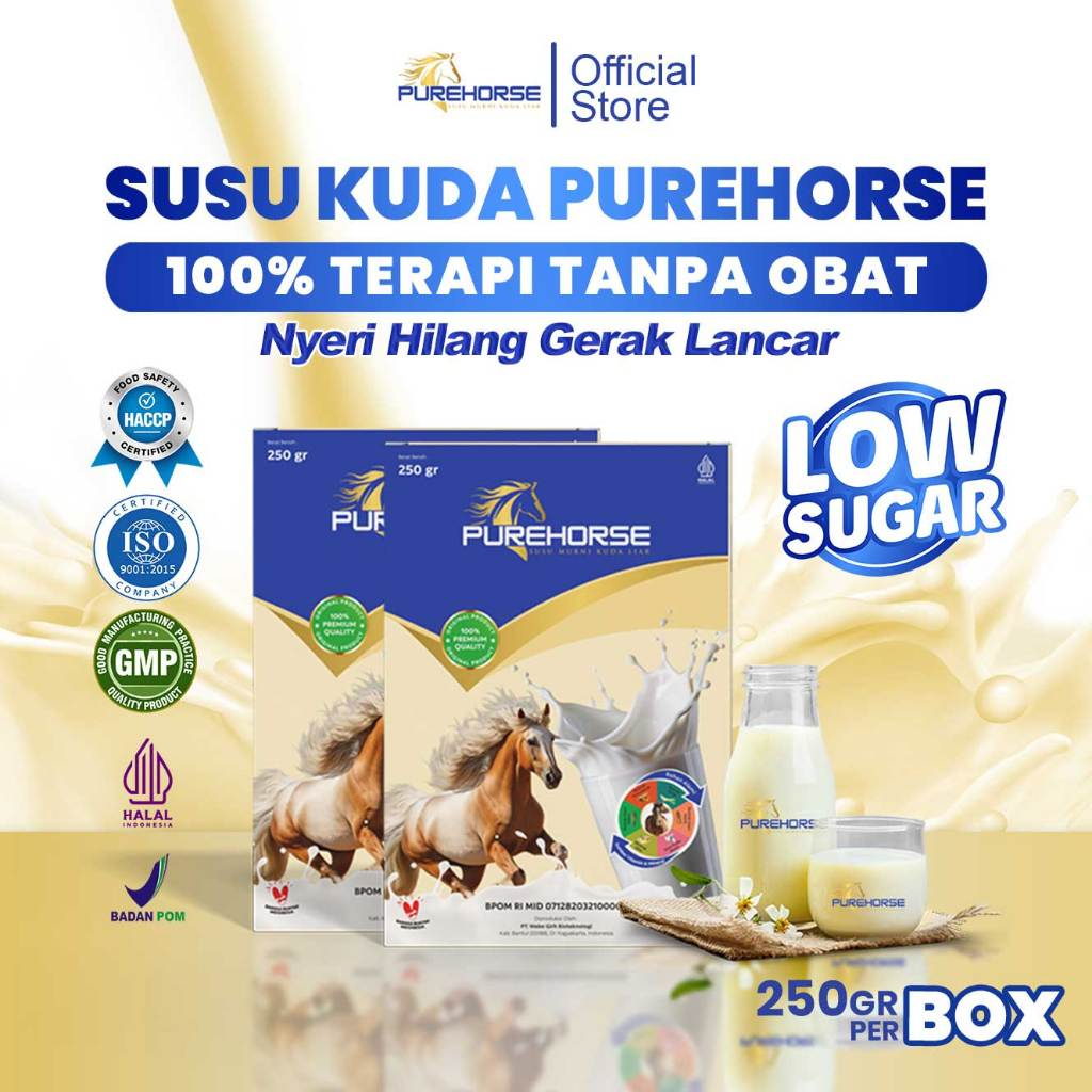 

Purehorse Susu Kuda Liar Sumbawa Asli 100% Kemasan 250gr Paket 2 Box Lebih Banyak dan Hemat