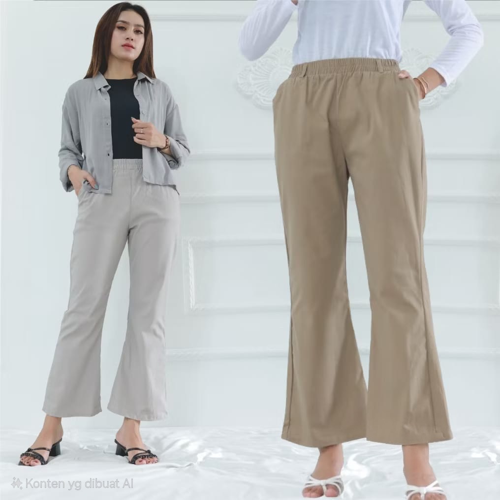 Celana Cutbray Wanita Katun Twill Combed Semi Stretch Basic Pants