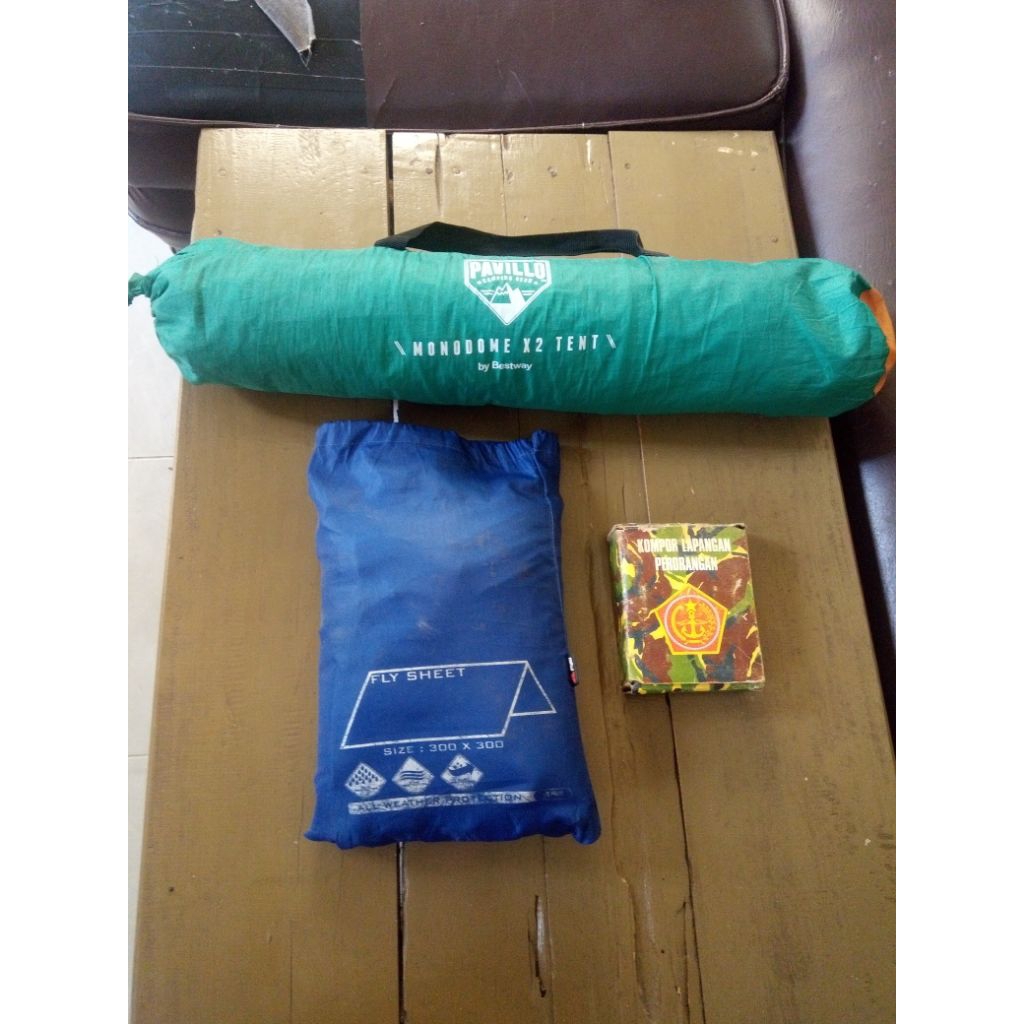 Preloved paket outdoor tenda b*stway pavillo 2p + flysheet *rei 3x3 m bonus kompor