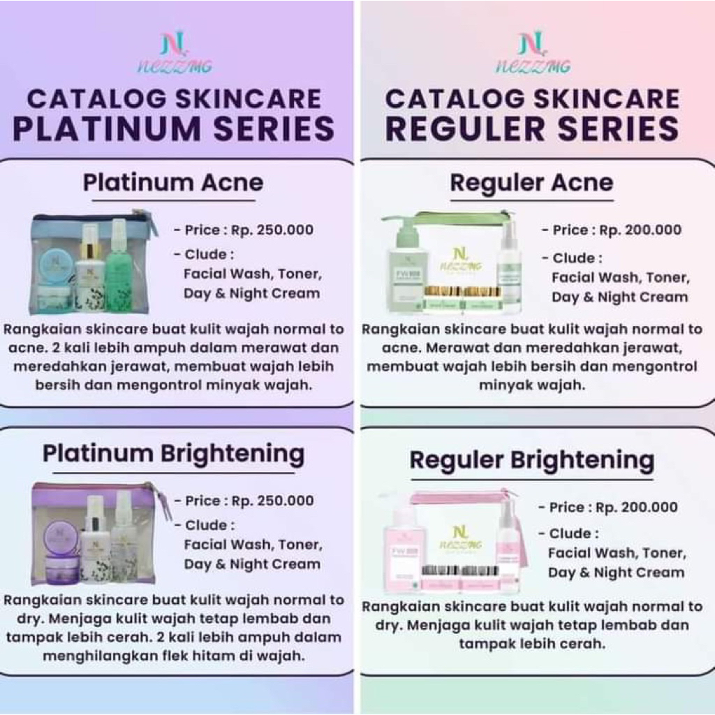 COD NEZZMG REGULER PLATINUM SERIES UNGU BIRU SIANG MALAM SABUN TONER ACNE NORMAL CREAM SKINCARE