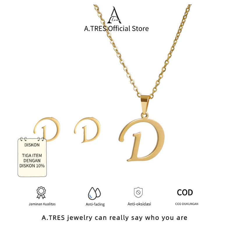 A.TRES Kalung Huruf Kalung Rantai Titanium Pria Initial Necklace Kalung Titanium Wanita Kalung Titan