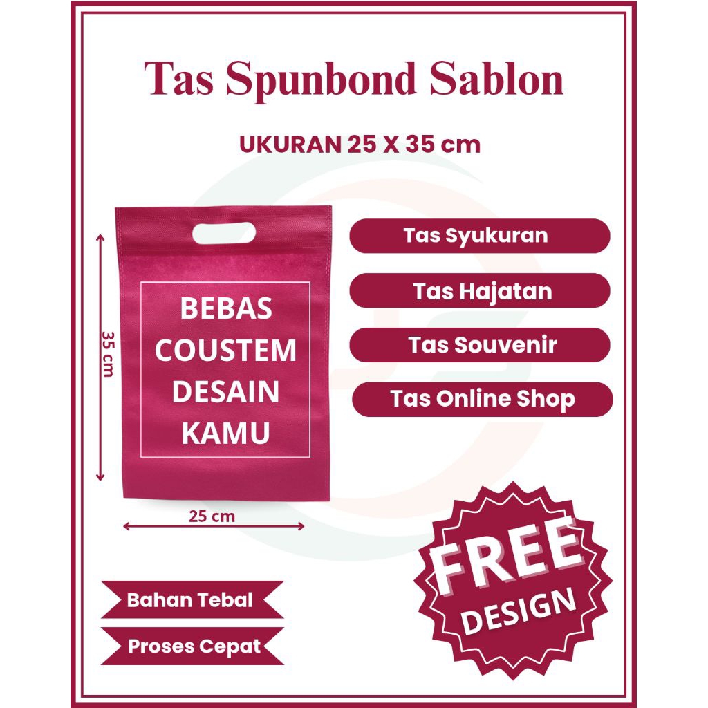 

(Per Pcs) Tas spunbond 25x35 sablon tas oval 25x35 sablon tas custom sablon tas oleh-oleh haji tas untuk souvenir tas online shop tas hampers tas souvenir murah