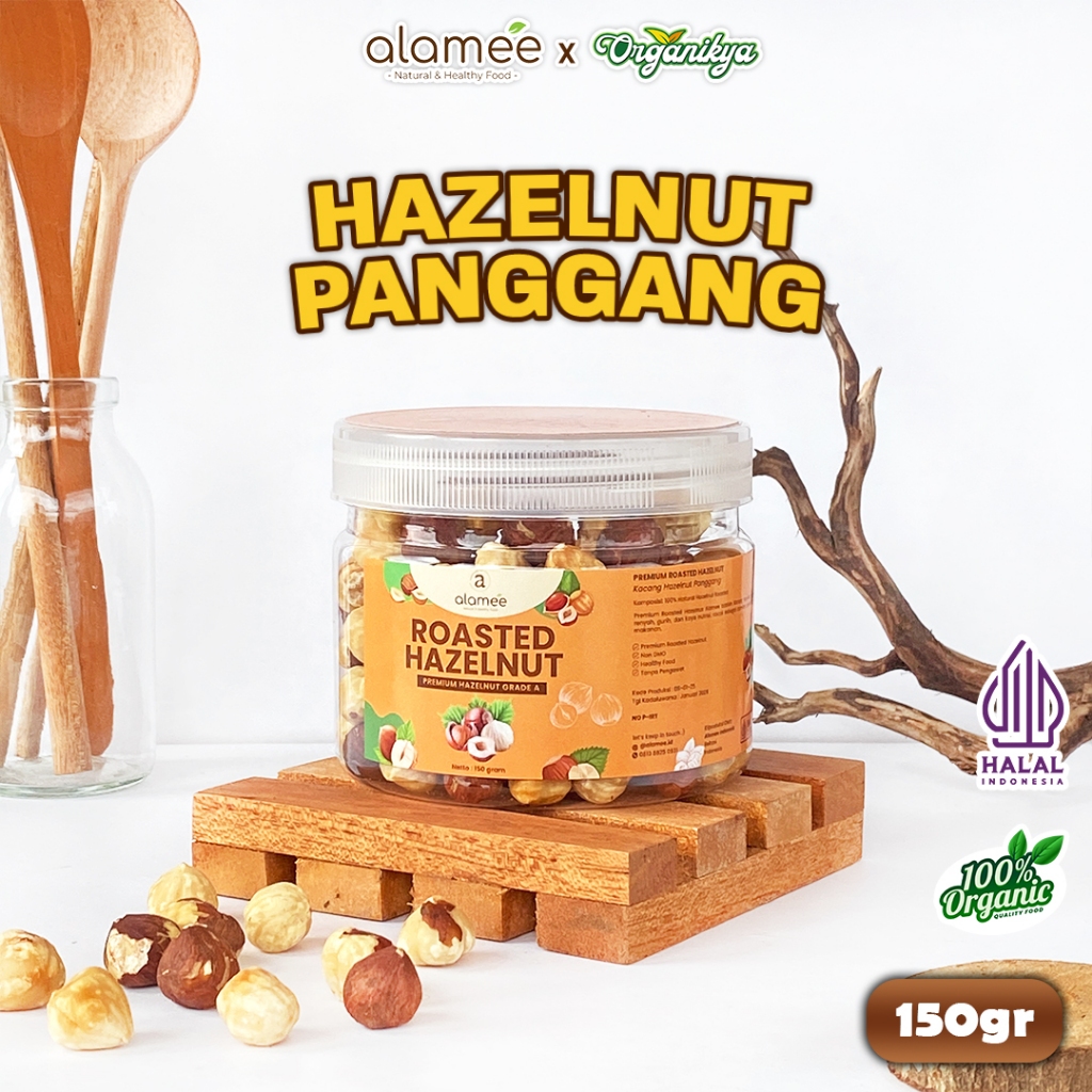 

ALAMEE Kacang Hazelnut Panggang Roasted Cemilan Sehat Rendah Kalori Kacang Kemiri 150gr organikya