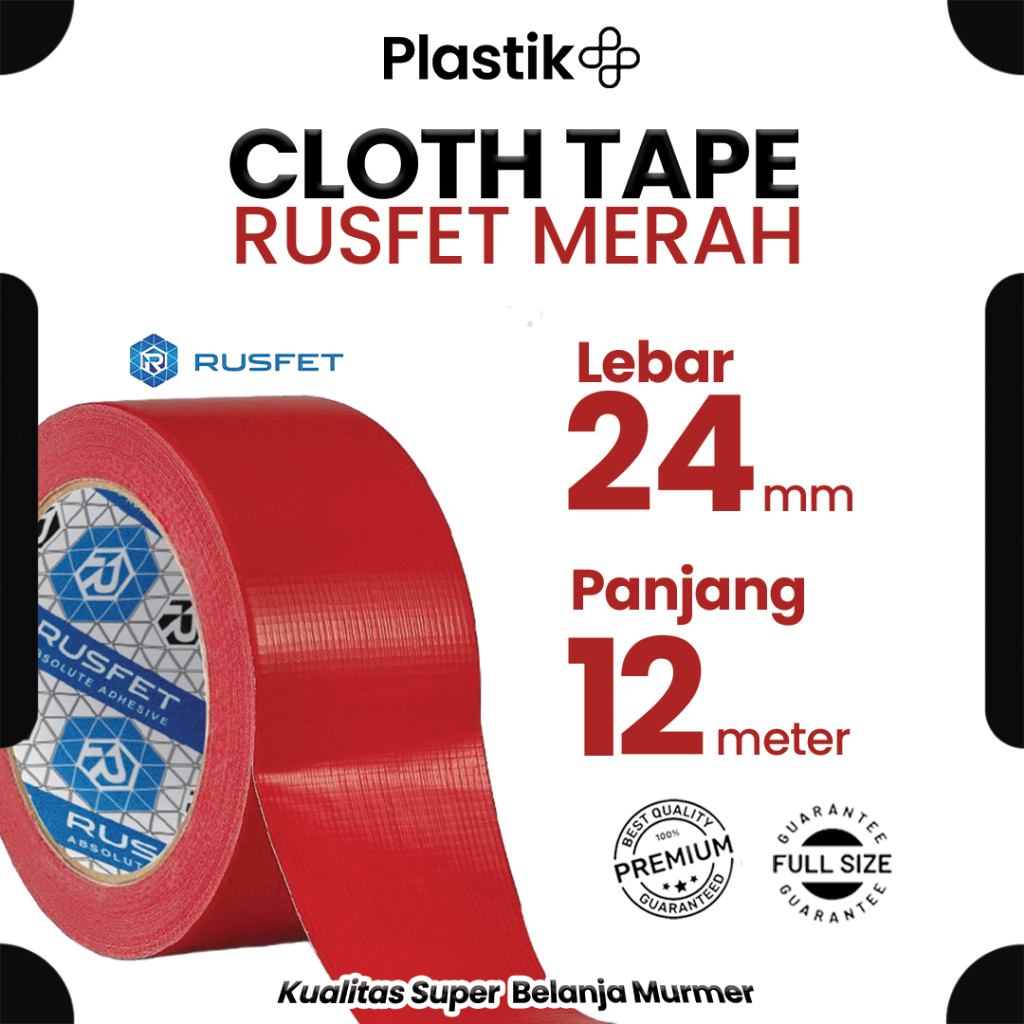 

Lakban Kain Premium 24mm x 12meter Cloth Tape Warna Merah Tertebal Termurah Satuan