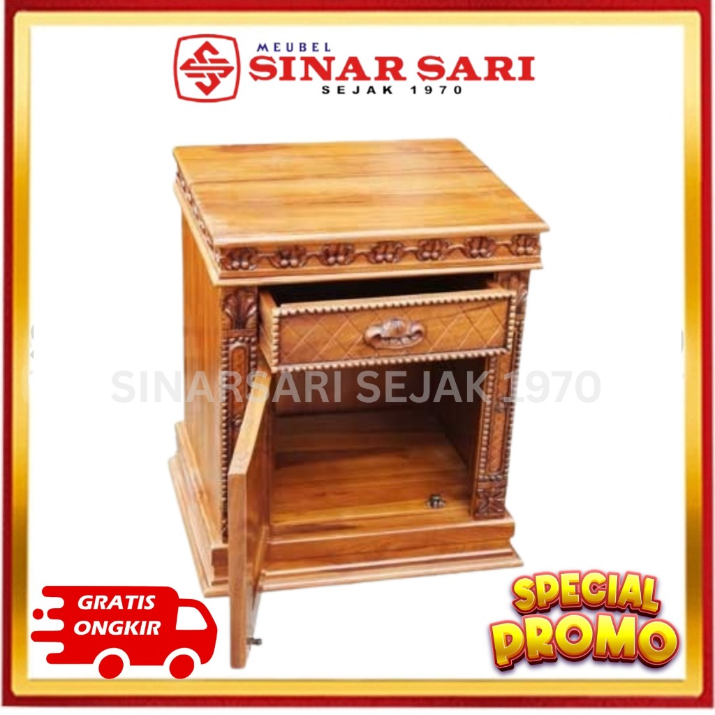 Meja Nakas Kayu Jati Ukiran Klasik